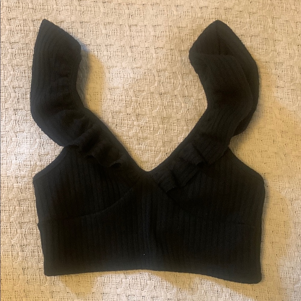 Urban Outfitters Black Ruffled Ribbed Tank Top